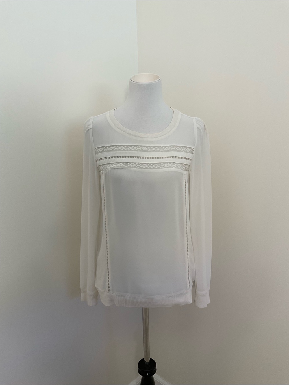 Abound Ivory White Long-Sleeve Semi-Sheer Blouse